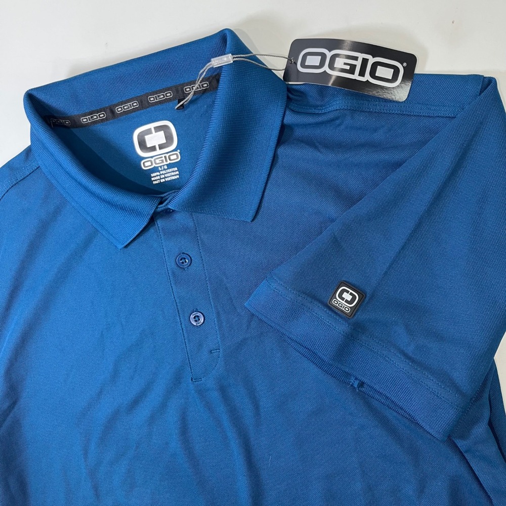 New OGIO Polo Shirt Men Large Blue Short Sleeve Performance Golf Athletic Preppy